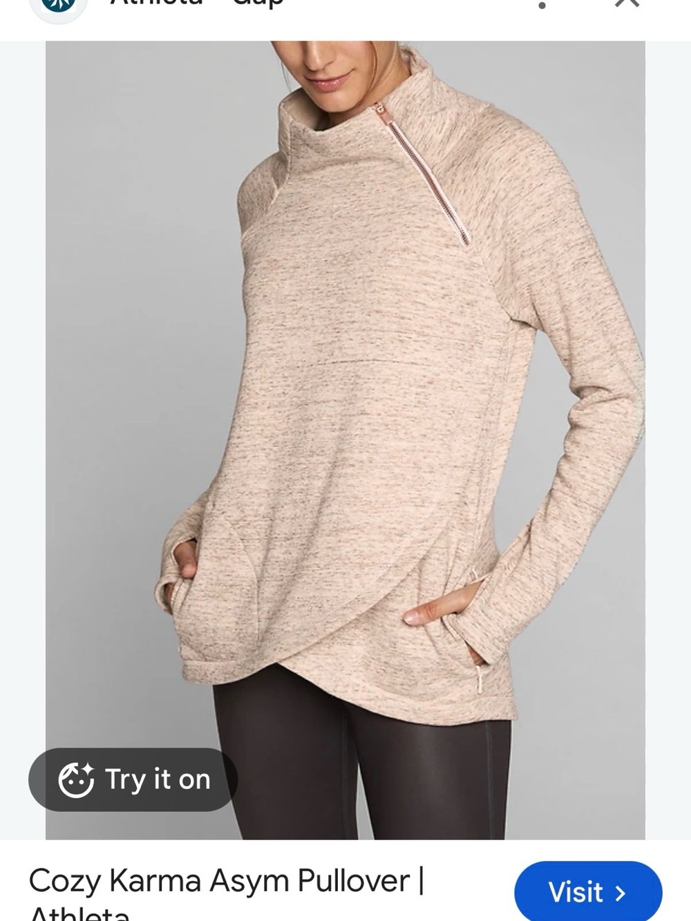 Athleta Cozy Karma Asymmetrical Pullover - Light Heather Blush/Brown